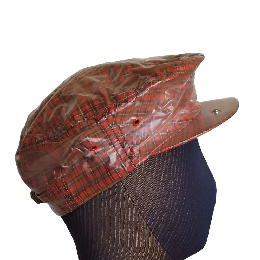 Vtg Red Plaid Cort Rain Cap by Cort Exclusive to J.L.‎ Hudson Adjustable Strap